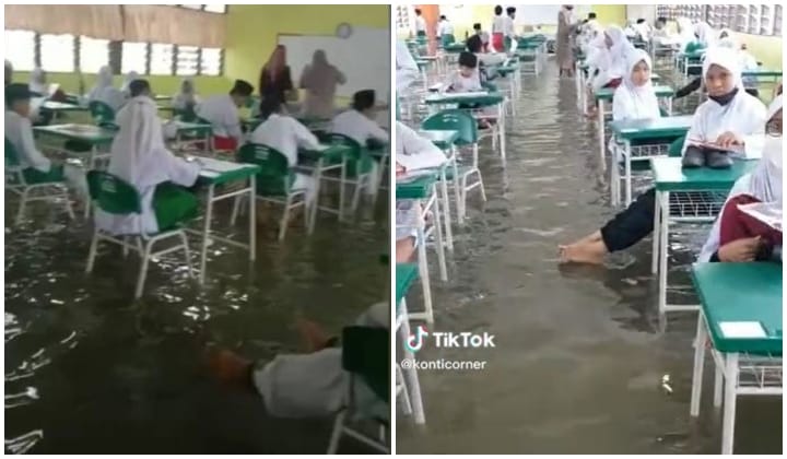 [Video] Murid Sekolah Di Kajang Jawab Ujian UPKK Dalam Keadaan Kelas Banjir